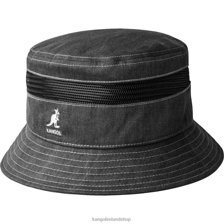 IE Kangol Distressed Cotton Mesh Bucket Black Unisex Accessories 6B26V471