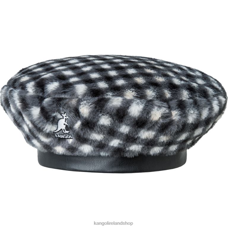IE Kangol Faux Fur Beret Black Gingham Unisex Accessories 6B26V407