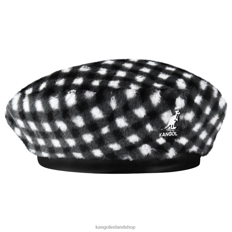 IE Kangol Faux Fur Beret Black Gingham Unisex Accessories 6B26V407