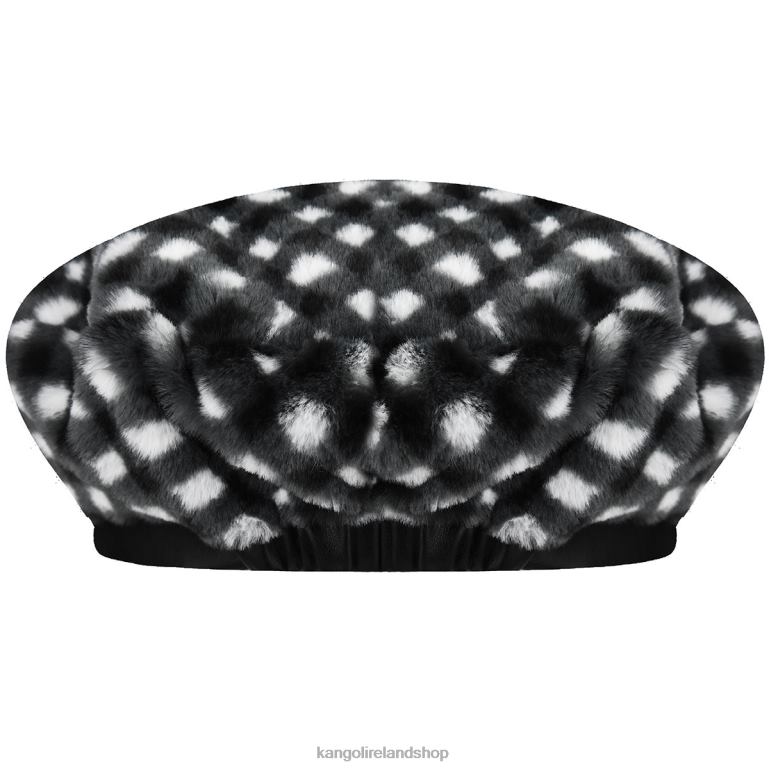 IE Kangol Faux Fur Beret Black Gingham Unisex Accessories 6B26V407