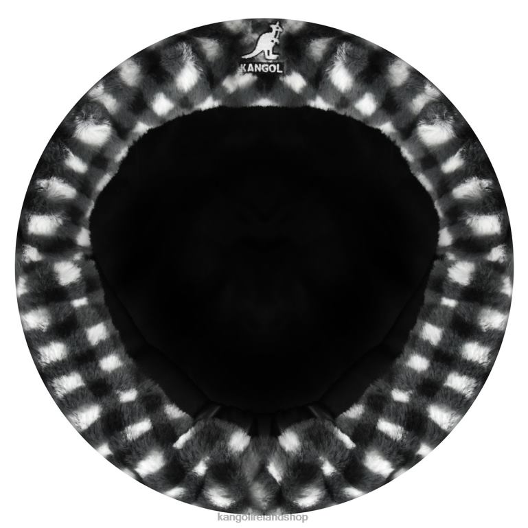 IE Kangol Faux Fur Beret Black Gingham Unisex Accessories 6B26V407