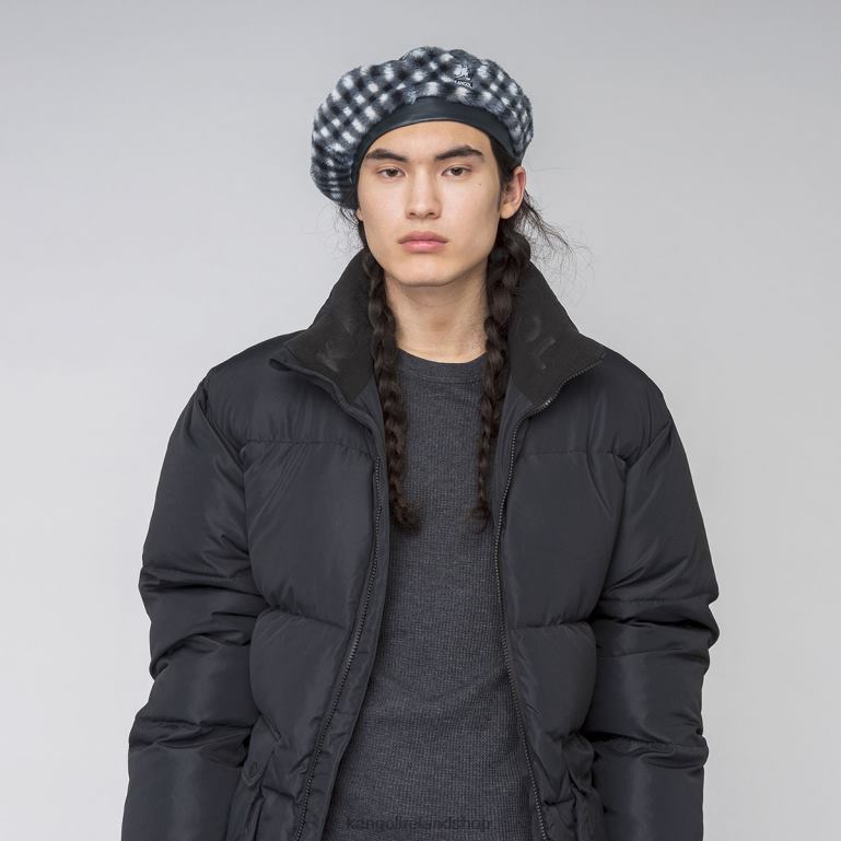 IE Kangol Faux Fur Beret Black Gingham Unisex Accessories 6B26V407