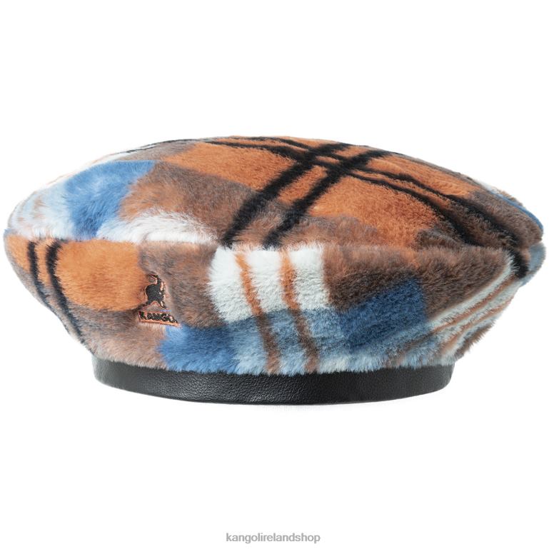 IE Kangol Faux Fur Beret Fiery Orange Plaid Unisex Accessories 6B26V404