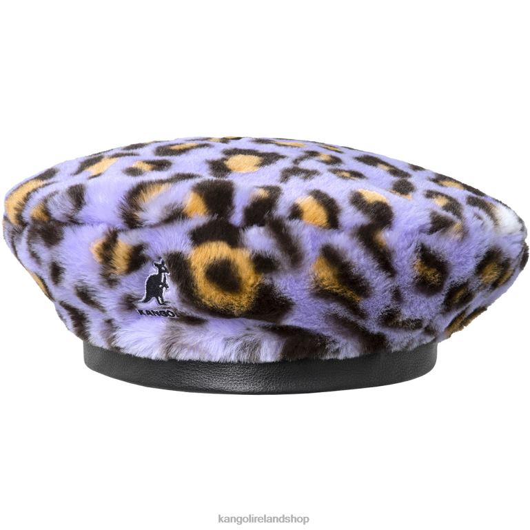 IE Kangol Faux Fur Beret Lavender Leopard Unisex Accessories 6B26V406
