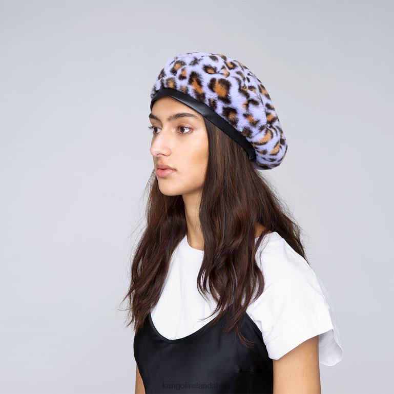 IE Kangol Faux Fur Beret Lavender Leopard Unisex Accessories 6B26V406