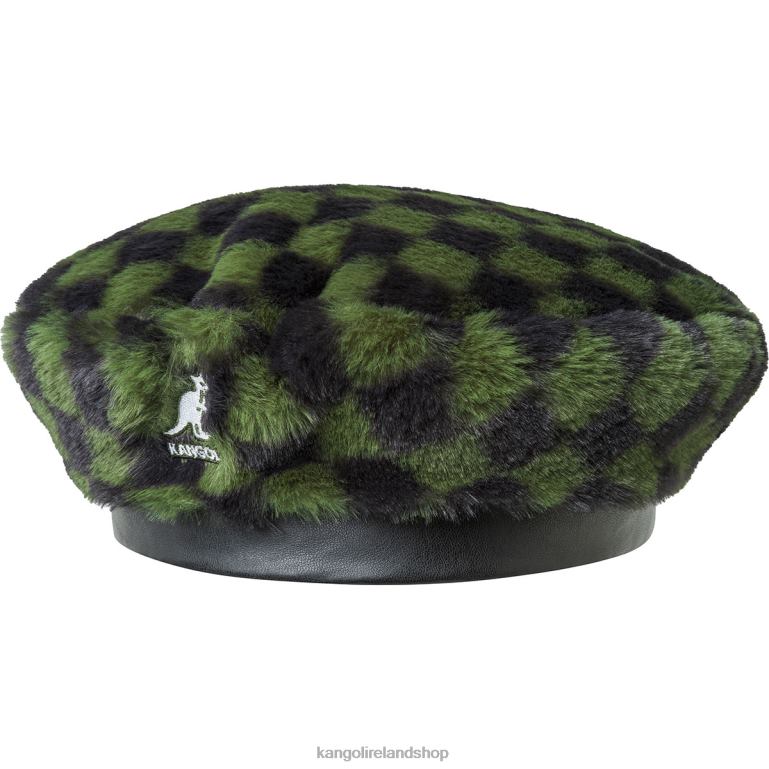 IE Kangol Faux Fur Beret Olive Check Unisex Accessories 6B26V409