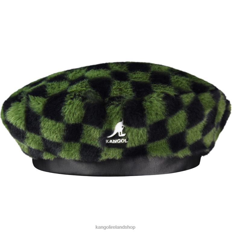 IE Kangol Faux Fur Beret Olive Check Unisex Accessories 6B26V409