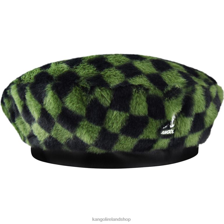 IE Kangol Faux Fur Beret Olive Check Unisex Accessories 6B26V409