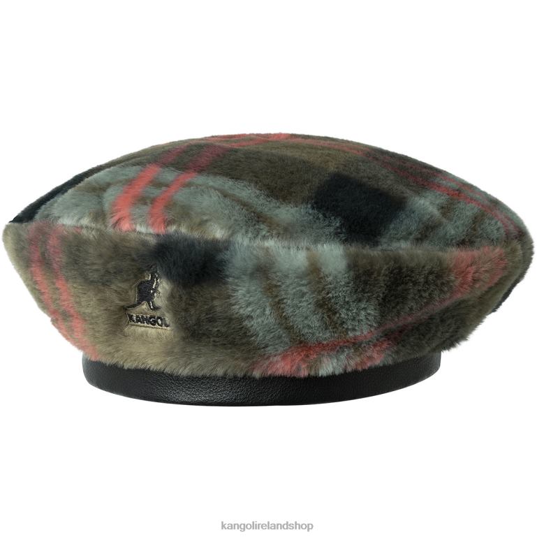 IE Kangol Faux Fur Beret Taupe Plaid Unisex Accessories 6B26V405