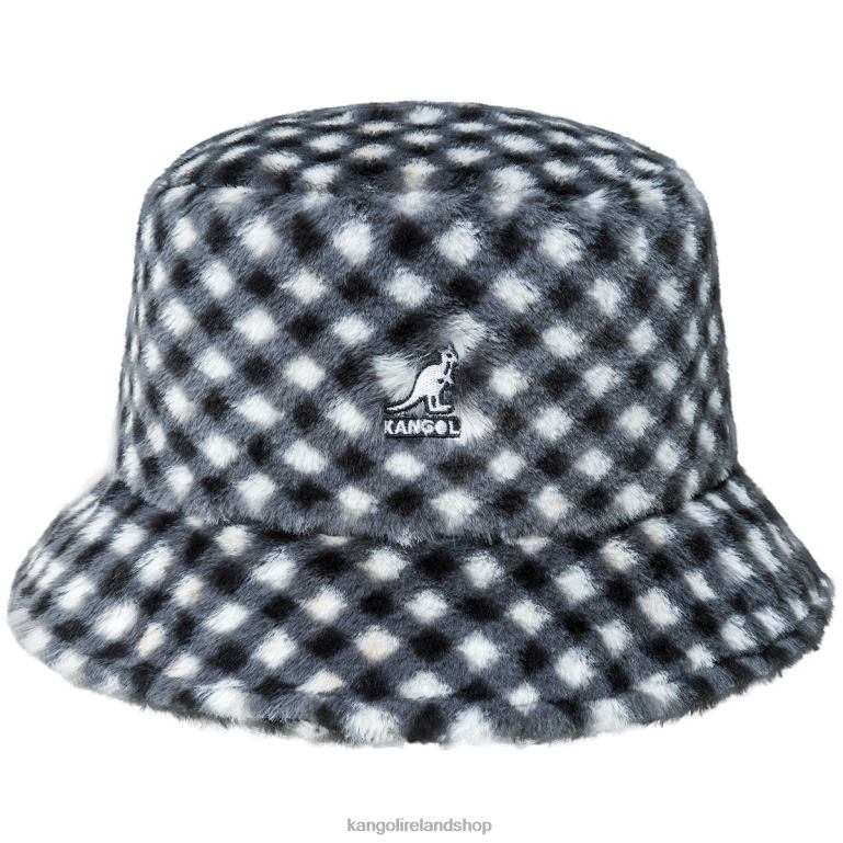 IE Kangol Faux Fur Bucket Black Gingham Unisex Accessories 6B26V710