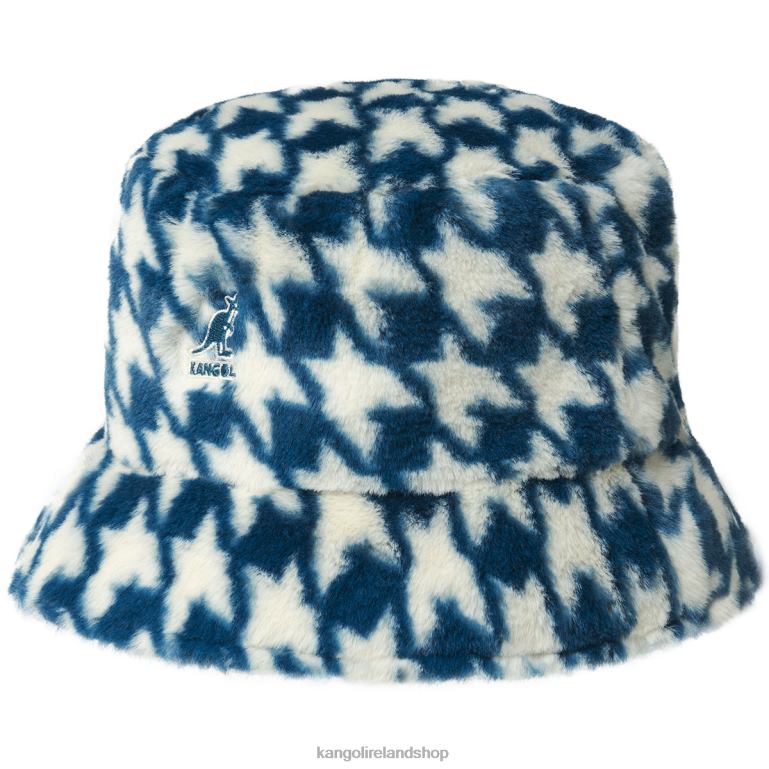 IE Kangol Faux Fur Bucket Blue Houndstooth Unisex Accessories 6B26V709