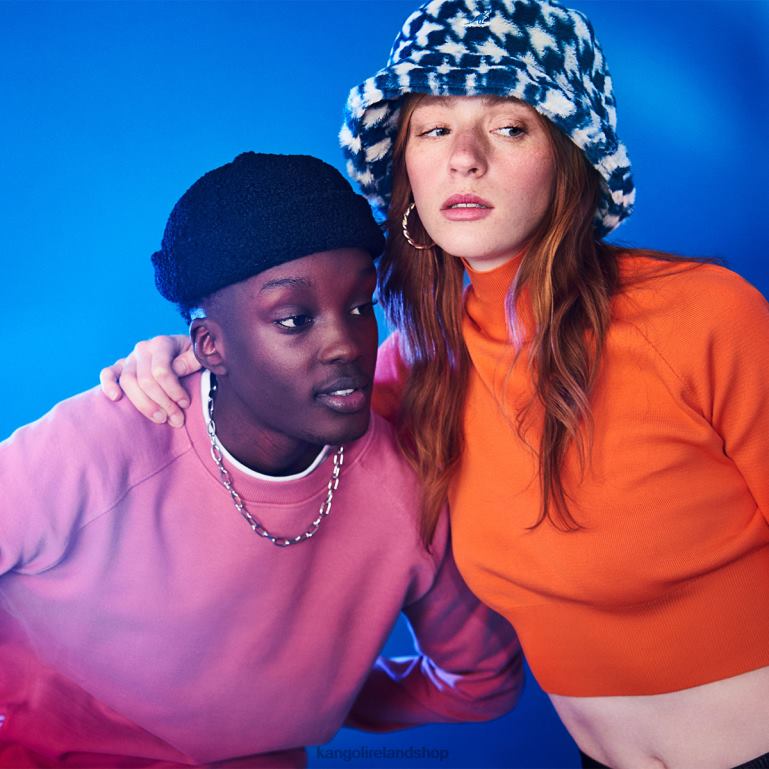 IE Kangol Faux Fur Bucket Blue Houndstooth Unisex Accessories 6B26V709