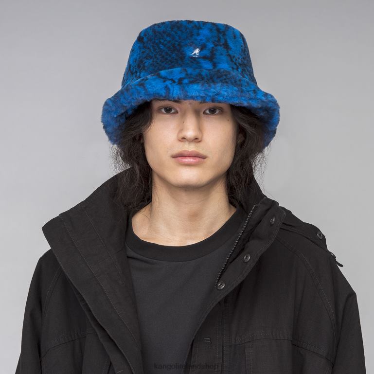 IE Kangol Faux Fur Bucket Blue Snake Unisex Accessories 6B26V711