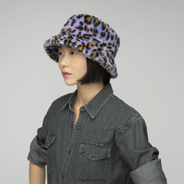 IE Kangol Faux Fur Bucket Lavender Leopard Unisex Accessories 6B26V708
