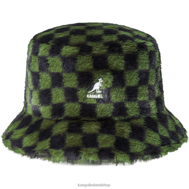 IE Kangol Faux Fur Bucket Olive Check Unisex Accessories 6B26V712