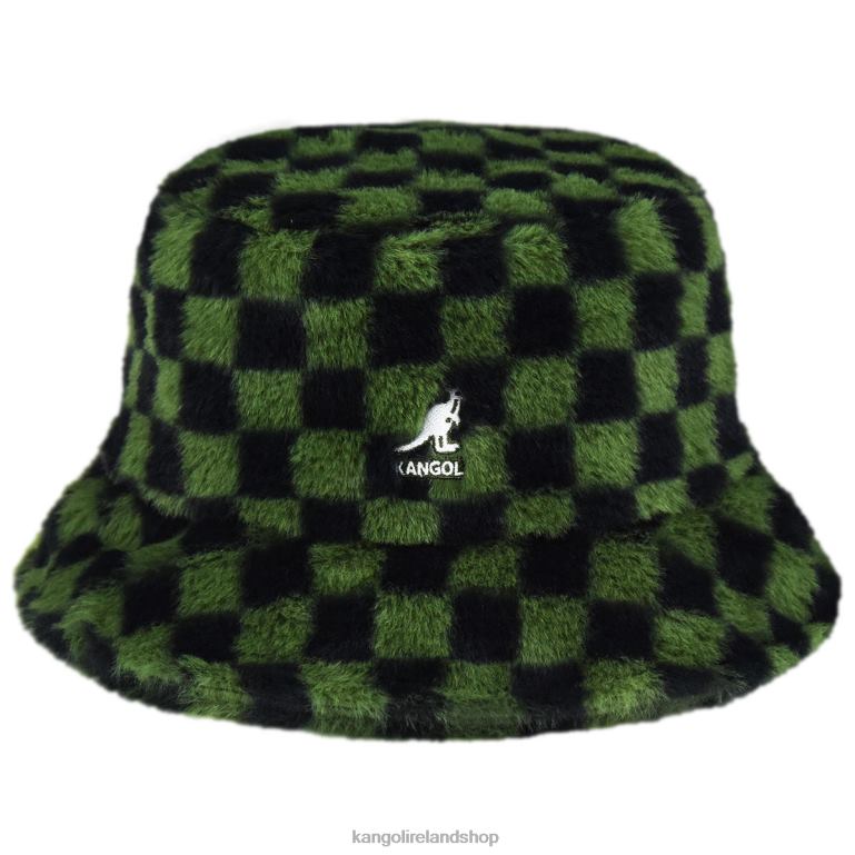 IE Kangol Faux Fur Bucket Olive Check Unisex Accessories 6B26V712