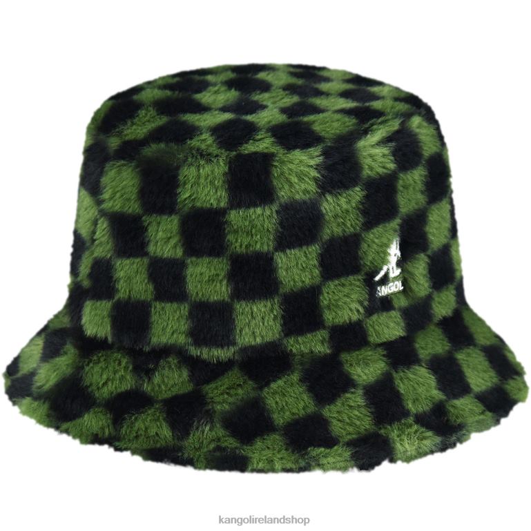 IE Kangol Faux Fur Bucket Olive Check Unisex Accessories 6B26V712