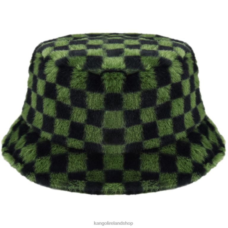 IE Kangol Faux Fur Bucket Olive Check Unisex Accessories 6B26V712