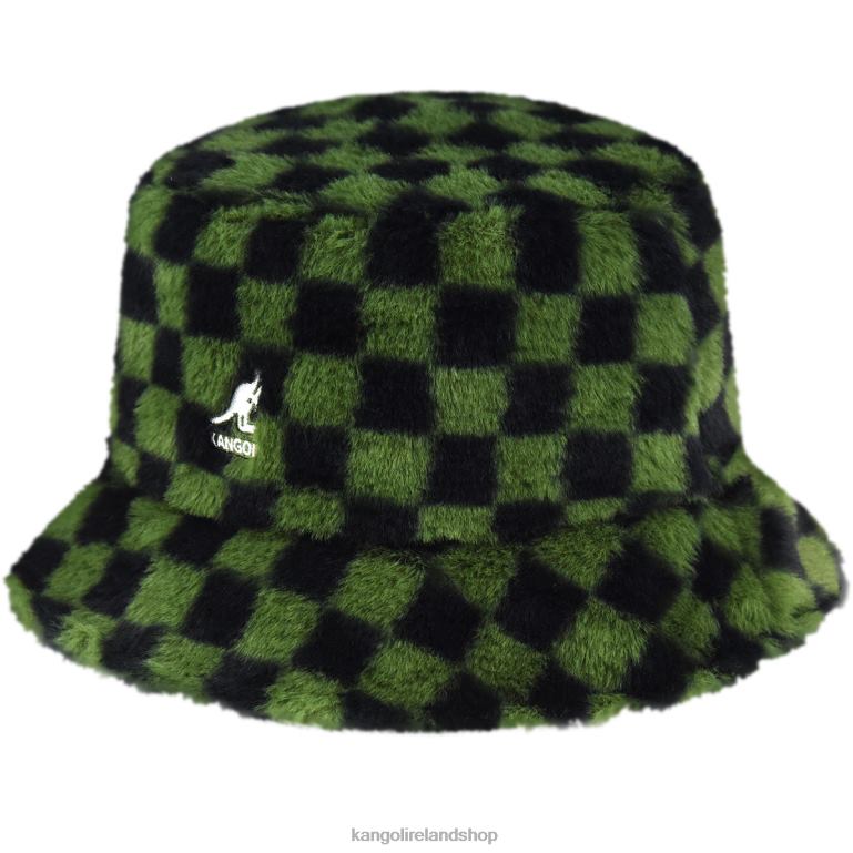 IE Kangol Faux Fur Bucket Olive Check Unisex Accessories 6B26V712