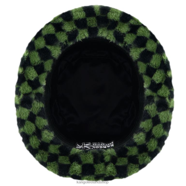 IE Kangol Faux Fur Bucket Olive Check Unisex Accessories 6B26V712