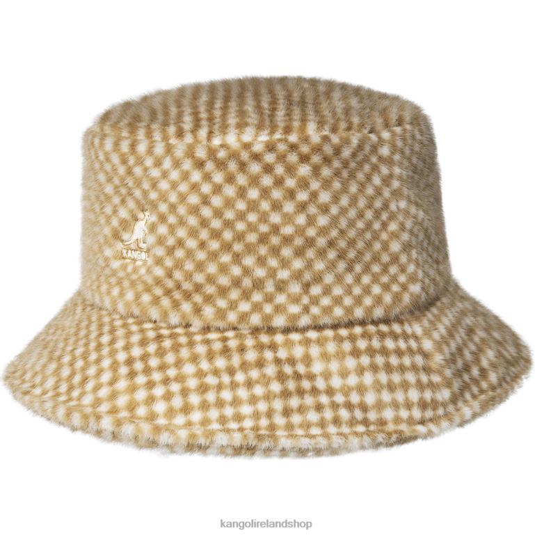 IE Kangol Faux Fur Bucket Tan Check Unisex Accessories 6B26V707