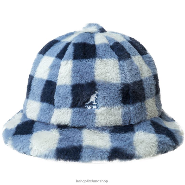 IE Kangol Faux Fur Casual Blue Check Unisex Accessories 6B26V702