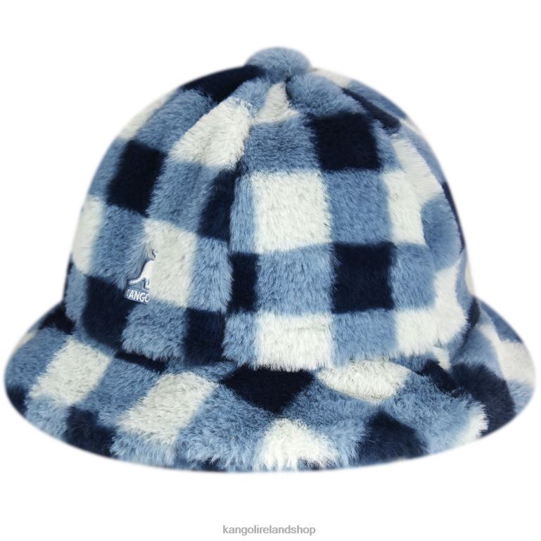 IE Kangol Faux Fur Casual Blue Check Unisex Accessories 6B26V702