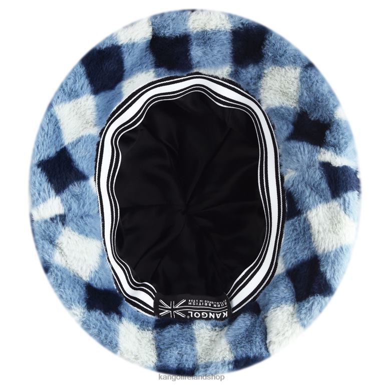 IE Kangol Faux Fur Casual Blue Check Unisex Accessories 6B26V702