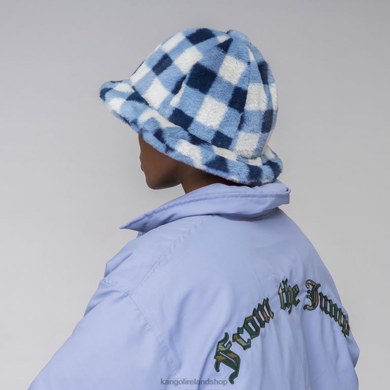 IE Kangol Faux Fur Casual Blue Check Unisex Accessories 6B26V702