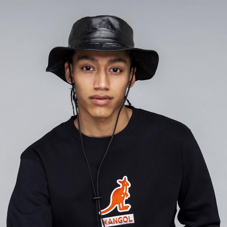 IE Kangol Faux Leather Reversible Bucket Black Unisex Accessories 6B26V544