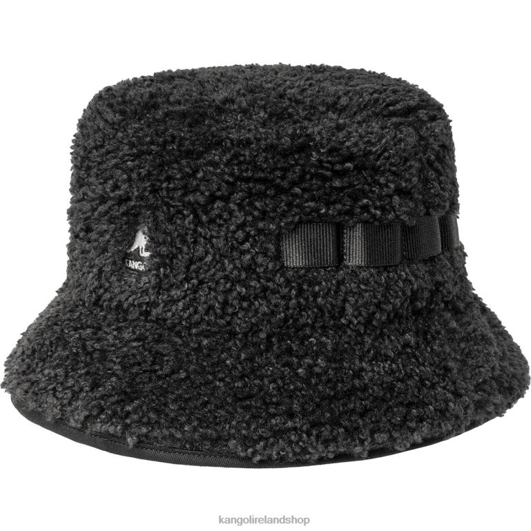 IE Kangol Faux Shearling Utility Bucket Black Unisex Accessories 6B26V553