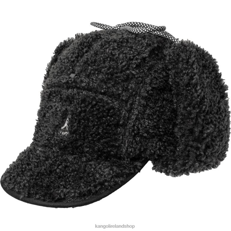 IE Kangol Faux Shearling Utility Flap Cap Black Unisex Accessories 6B26V912