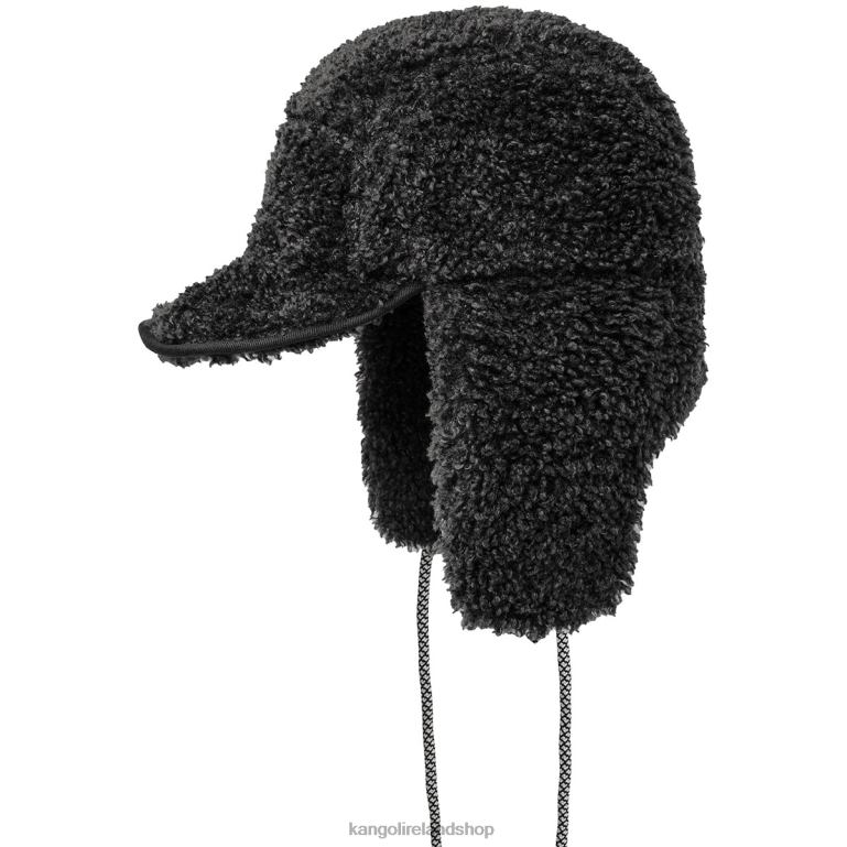 IE Kangol Faux Shearling Utility Flap Cap Black Unisex Accessories 6B26V912