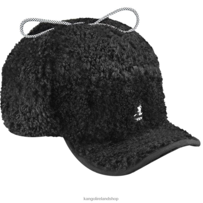IE Kangol Faux Shearling Utility Flap Cap Black Unisex Accessories 6B26V912