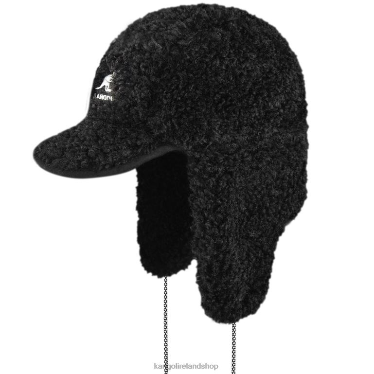 IE Kangol Faux Shearling Utility Flap Cap Black Unisex Accessories 6B26V912
