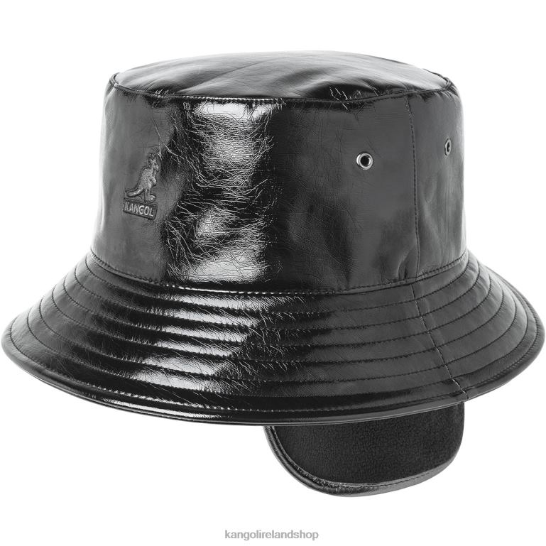 IE Kangol Future Bucket W/ Earflaps Black Crinkle Unisex Accessories 6B26V689