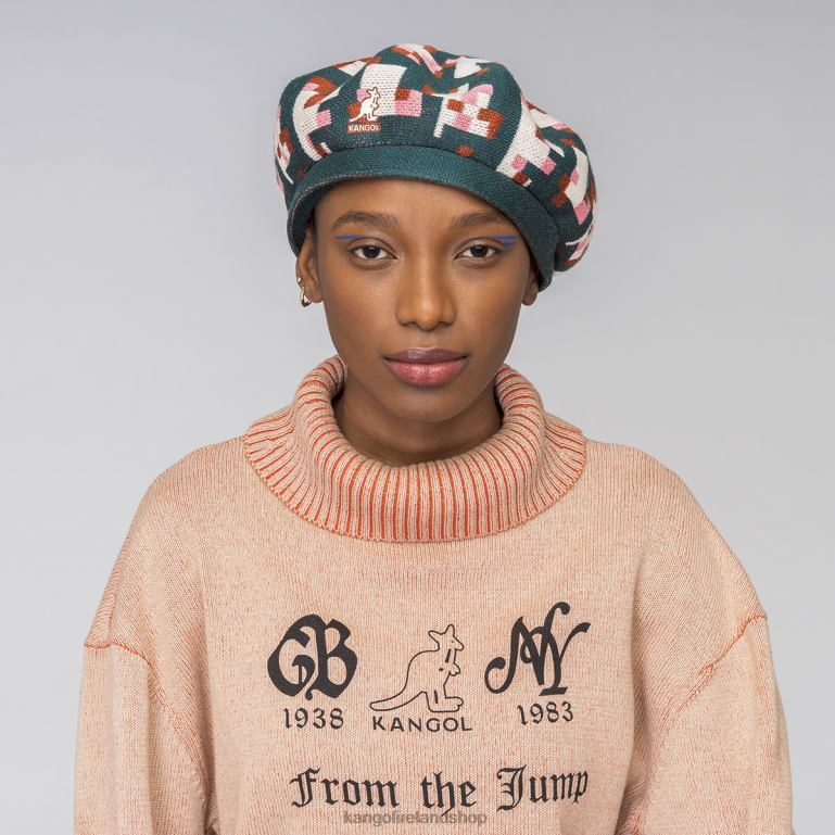 IE Kangol Pixelated Plaid Beret Pine/Cream Unisex Accessories 6B26V399