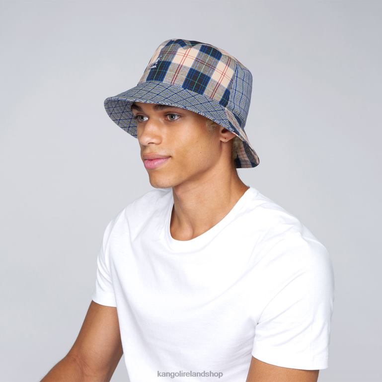 IE Kangol Plaid Mash-Up Bucket Mykonos Blue Unisex Accessories 6B26V682