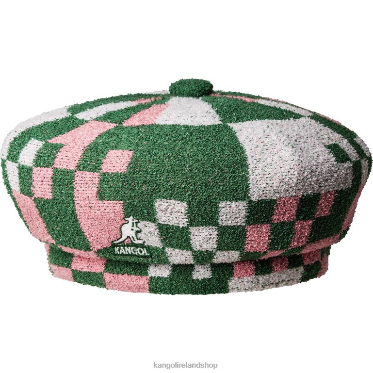 IE Kangol Pop Gingham Jax Beret Turf Green/Pepto Unisex Accessories 6B26V394