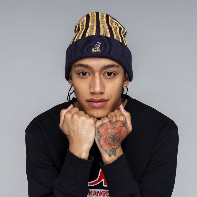 IE Kangol Rib Stripe Rev Beanie Black Unisex Accessories 6B26V809