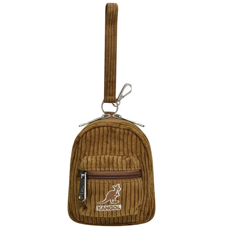 IE Kangol Cord V Mini Pouch Charm Brown Unisex Accessories 6B26V1249