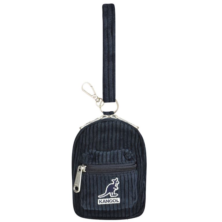 IE Kangol Cord V Mini Pouch Charm Navy Unisex Accessories 6B26V1250