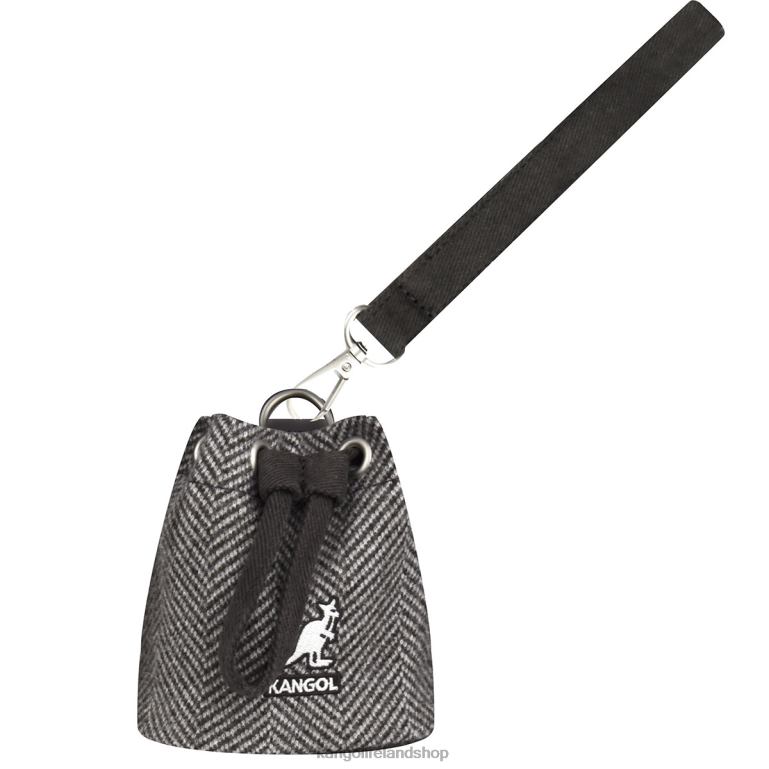 IE Kangol Herringbone Mini Pouch Charm Grey Unisex Accessories 6B26V1256