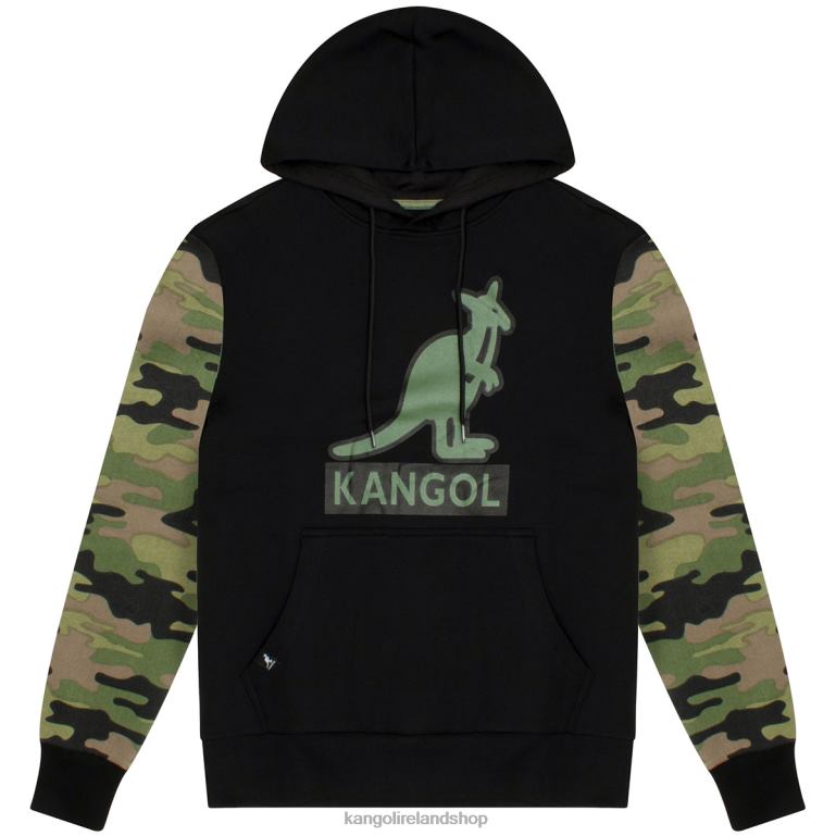 IE Kangol Contrast Camo Hoodie Black/Army Unisex Clothing 6B26V1133