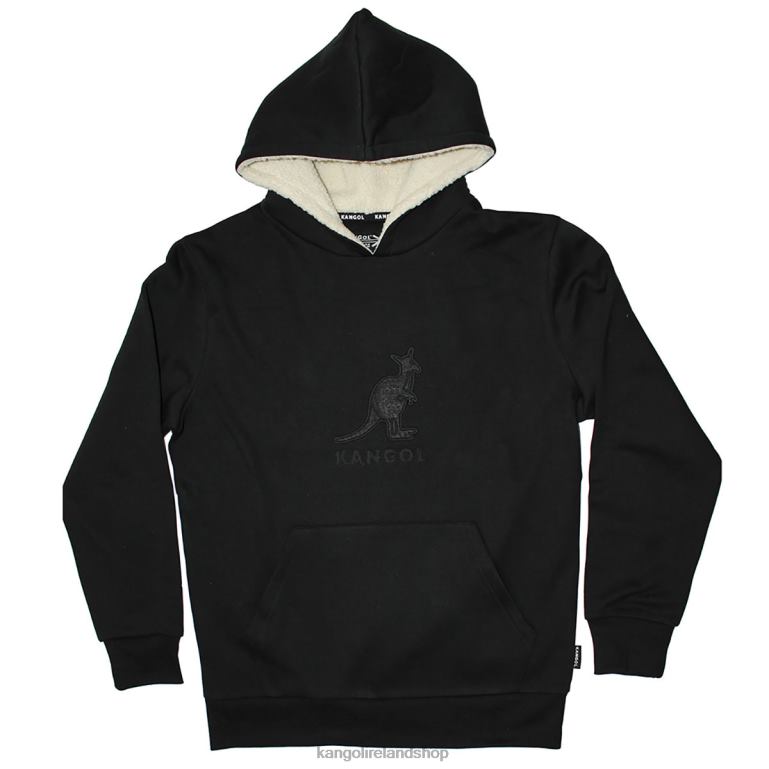 IE Kangol Tonal Embroidered Sherpa Hoodie Black Unisex Clothing 6B26V1126