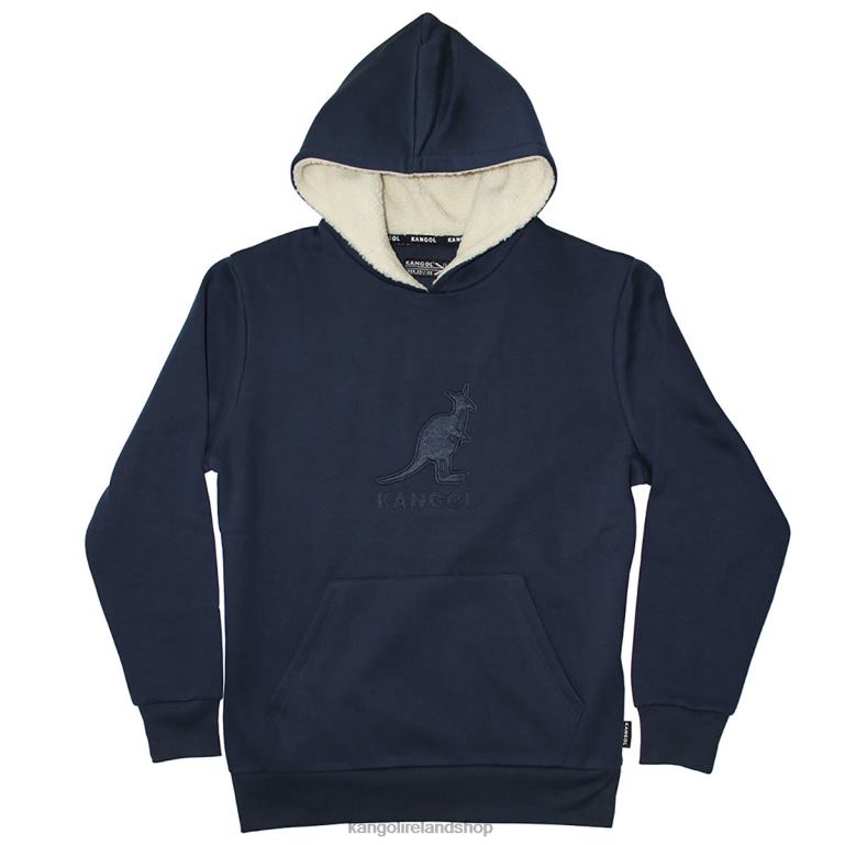 IE Kangol Tonal Embroidered Sherpa Hoodie Catamaran Navy Unisex Clothing 6B26V1128