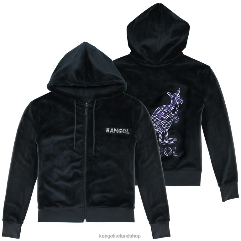 IE Kangol Velour Crystal Zip Hoodie Black Beauty Women Clothing 6B26V1141
