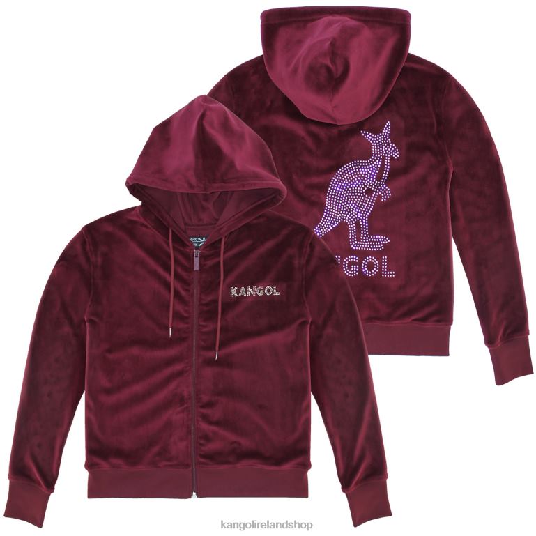 IE Kangol Velour Crystal Zip Hoodie Maroon Women Clothing 6B26V1138