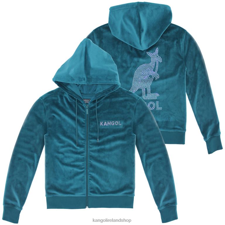 IE Kangol Velour Crystal Zip Hoodie Spruce Women Clothing 6B26V1140