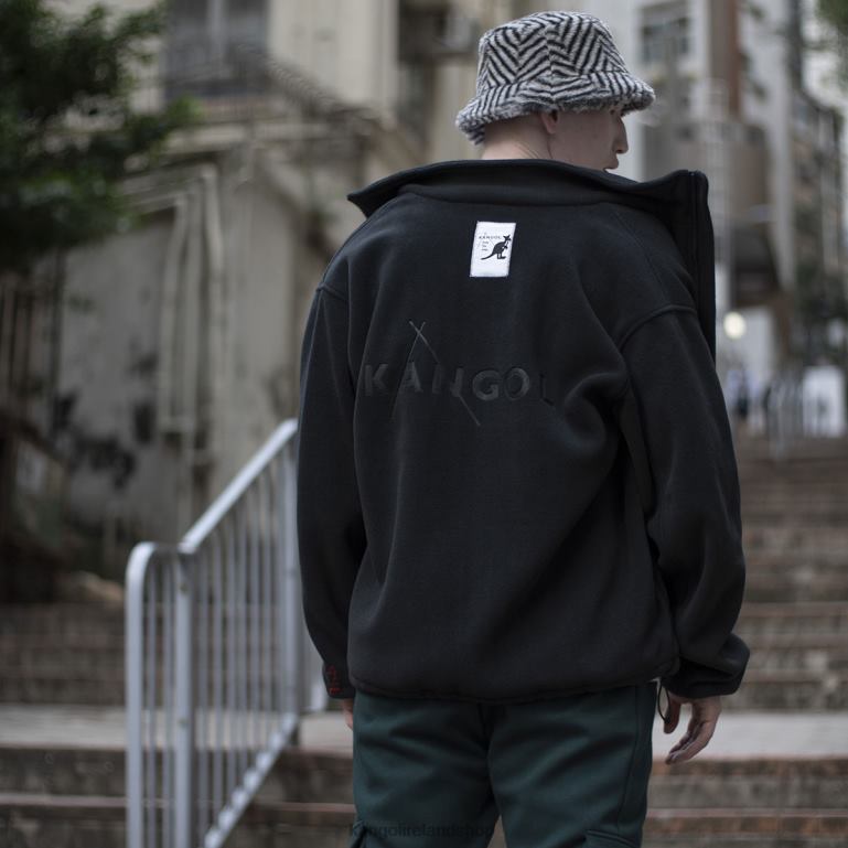 IE Kangol Zip Up Fleece Jacket Jet Black Unisex Clothing 6B26V1232